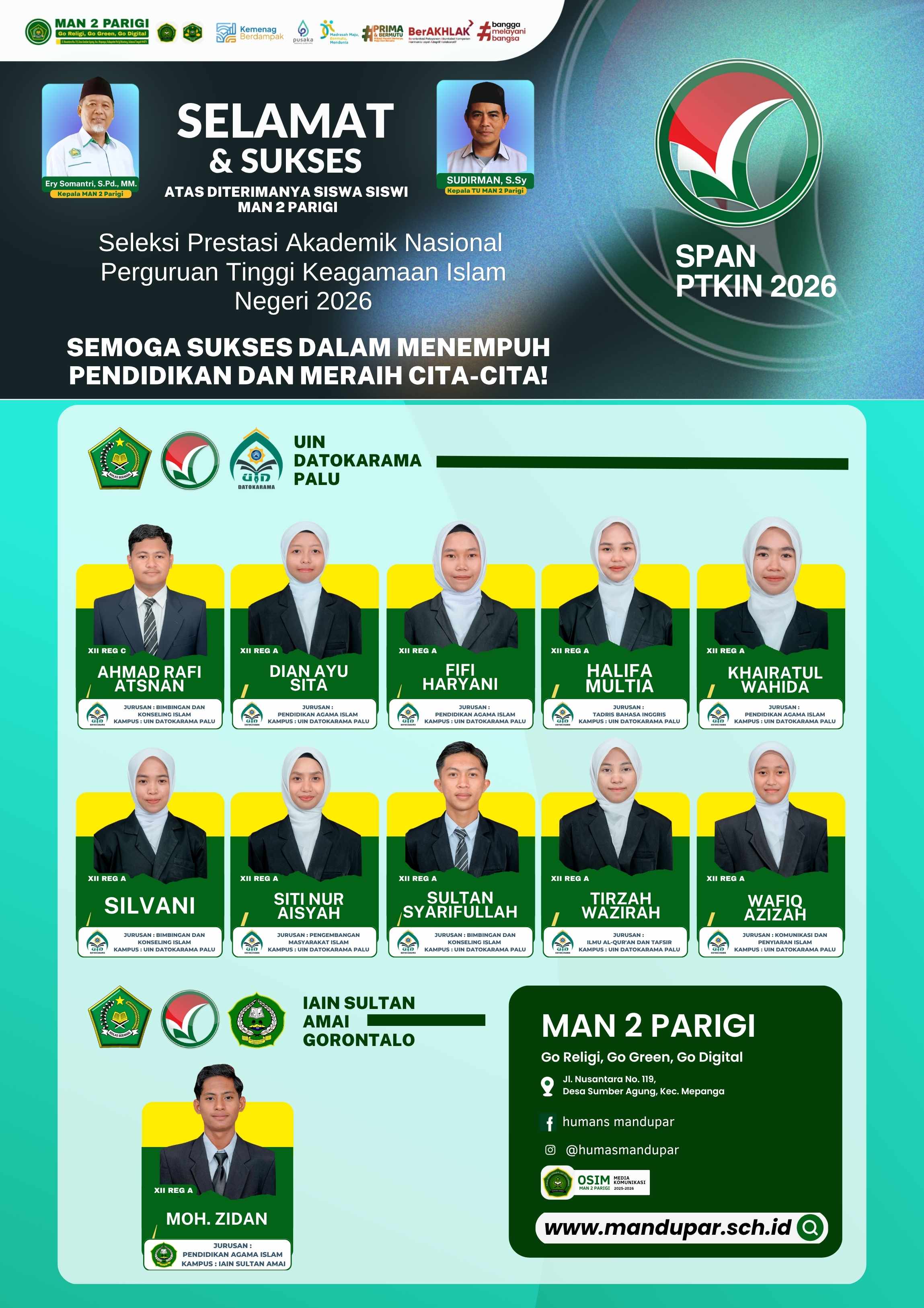 Capaian SNBP dan SPAN-PTKIN 2026 Alami Perkembangan, MAN 2 Parigi Bukukan Pencapaian