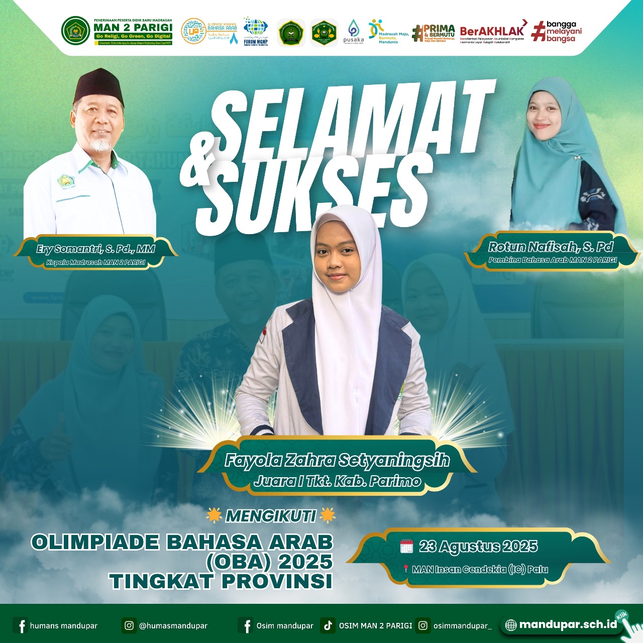 Fayola Zahra Raih Juara 1 OBA Tingkat Kabupaten, Wakili MAN 2 Parigi di Tingkat Provinsi